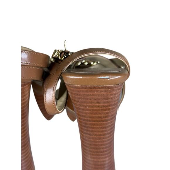 NEW Michael Kors Paola Chain Leather Platform Sandals Brown Gold Chain Size 9 - Picture 10 of 14